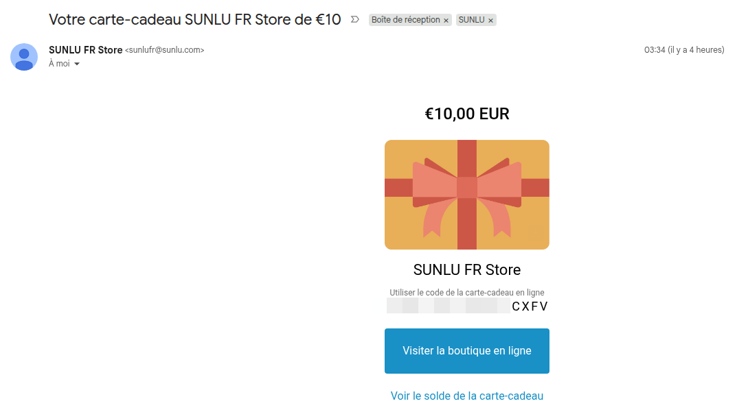 $10/€10 SUNLU Gift Card successfully received and promptly used. Thanks. - image 3